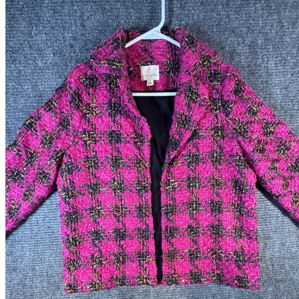 Julie Brown NYC Pink Black Yellow Plaid Textured Blazer Jacket Womens Size S Y2K
